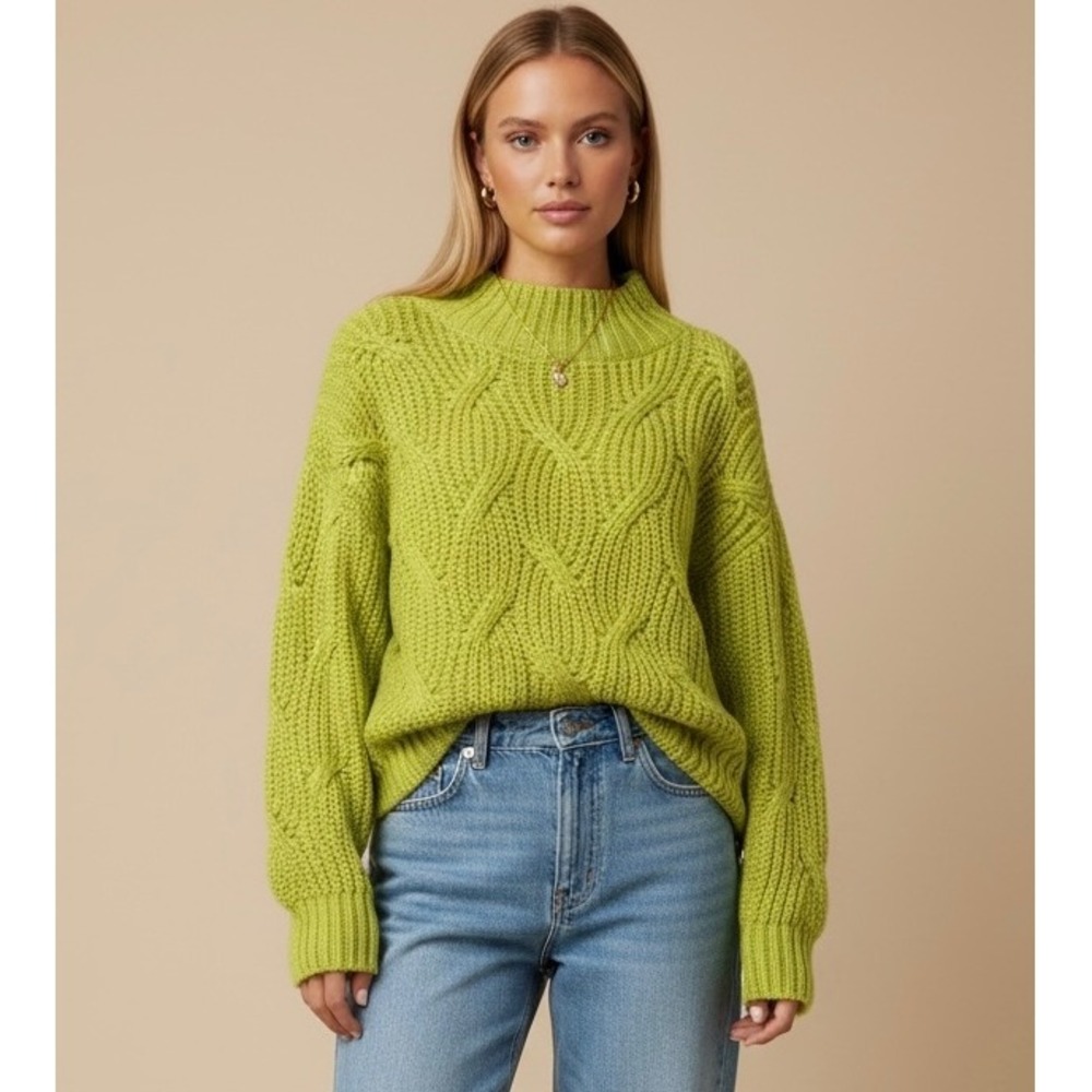 Vintage Y2K American Eagle Oversized XL Lime Green Cable Knit Sweater